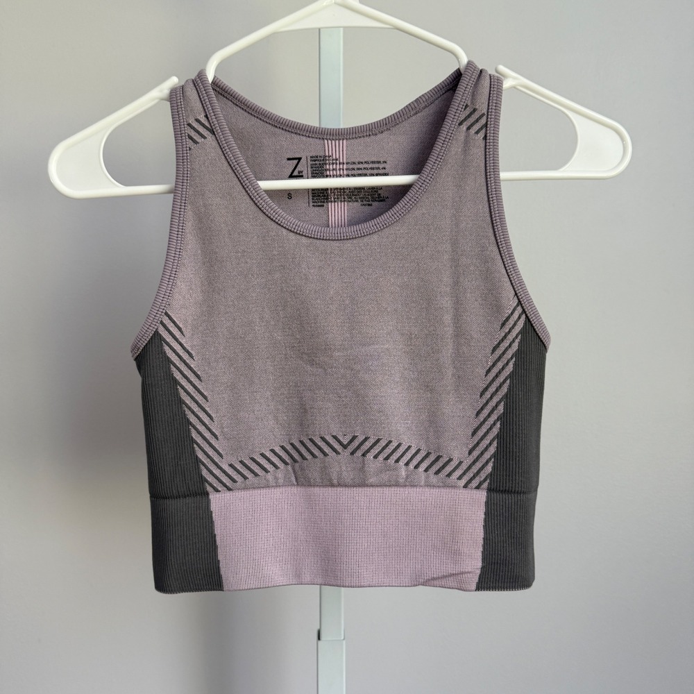 Zella Crop Top Athletic Tank Top Activewear Workout Fitness Mauve Gray S